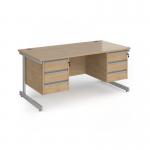 Contract 25 straight desk with 3 and 3 drawer pedestals and silver cantilever leg 1600mm x 800mm - kendal oak top CC16S33-S-KO