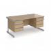 Contract 25 straight desk with 3 and 3 drawer pedestals and silver cantilever leg 1600mm x 800mm - kendal oak top CC16S33-S-KO