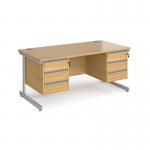 Contract 25 straight desk with 3 and 3 drawer pedestals and silver cantilever leg 1600mm x 800mm - oak top CC16S33-S-O