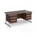 Contract 25 straight desk with 3 and 3 drawer pedestals and silver cantilever leg 1600mm x 800mm - walnut top CC16S33-S-W