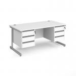 Contract 25 straight desk with 3 and 3 drawer pedestals and silver cantilever leg 1600mm x 800mm - white top CC16S33-S-WH