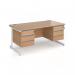 Contract 25 straight desk with 3 and 3 drawer pedestals and white cantilever leg 1600mm x 800mm - beech top CC16S33-WH-B
