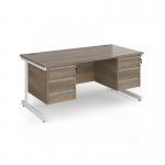 Contract 25 straight desk with 3 and 3 drawer pedestals and white cantilever leg 1600mm x 800mm - nebraska oak top CC16S33-WH-NO