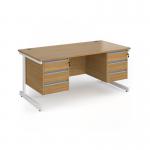 Contract 25 straight desk with 3 and 3 drawer pedestals and white cantilever leg 1600mm x 800mm - oak top CC16S33-WH-O