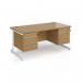 Contract 25 straight desk with 3 and 3 drawer pedestals and white cantilever leg 1600mm x 800mm - oak top CC16S33-WH-O