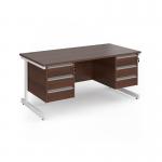 Contract 25 straight desk with 3 and 3 drawer pedestals and white cantilever leg 1600mm x 800mm - walnut top CC16S33-WH-W