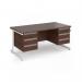 Contract 25 straight desk with 3 and 3 drawer pedestals and white cantilever leg 1600mm x 800mm - walnut top CC16S33-WH-W