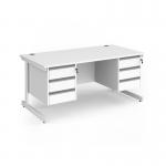 Contract 25 straight desk with 3 and 3 drawer pedestals and white cantilever leg 1600mm x 800mm - white top CC16S33-WH-WH