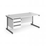 Contract 25 straight desk with 3 drawer pedestal and graphite cantilever leg 1600mm x 800mm - white top CC16S3-G-WH
