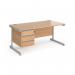 Contract 25 straight desk with 3 drawer pedestal and silver cantilever leg 1600mm x 800mm - beech top CC16S3-S-B