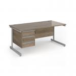 Contract 25 straight desk with 3 drawer pedestal and silver cantilever leg 1600mm x 800mm - nebraska oak top CC16S3-S-NO