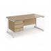 Contract 25 straight desk with 3 drawer pedestal and white cantilever leg 1600mm x 800mm - kendal oak top CC16S3-WH-KO