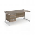 Contract 25 straight desk with 3 drawer pedestal and white cantilever leg 1600mm x 800mm - nebraska oak top CC16S3-WH-NO