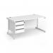 Contract 25 straight desk with 3 drawer pedestal and white cantilever leg 1600mm x 800mm - white top CC16S3-WH-WH