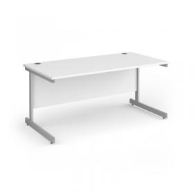 Contract 25 straight desk with silver cantilever leg 1600mm x 800mm - white top CC16S-S-WH
