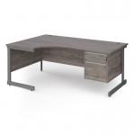 Contract 25 left hand ergonomic desk with 2 drawer pedestal and graphite cantilever leg 1800mm - grey oak top CC18EL2-G-GO