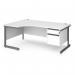 Contract 25 left hand ergonomic desk with 2 drawer pedestal and graphite cantilever leg 1800mm - white top CC18EL2-G-WH