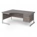 Contract 25 left hand ergonomic desk with 2 drawer pedestal and silver cantilever leg 1800mm - grey oak top CC18EL2-S-GO
