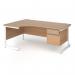 Contract 25 left hand ergonomic desk with 2 drawer pedestal and white cantilever leg 1800mm - beech top CC18EL2-WH-B