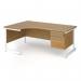 Contract 25 left hand ergonomic desk with 2 drawer pedestal and white cantilever leg 1800mm - oak top CC18EL2-WH-O