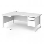 Contract 25 left hand ergonomic desk with 2 drawer pedestal and white cantilever leg 1800mm - white top CC18EL2-WH-WH