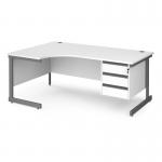 Contract 25 left hand ergonomic desk with 3 drawer pedestal and graphite cantilever leg 1800mm - white top