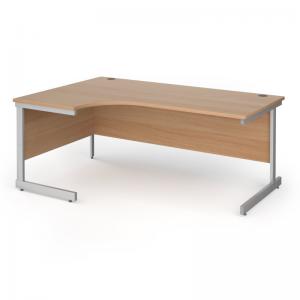Contract 25 left hand ergonomic desk with silver cantilever leg 1800mm