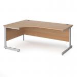 Contract 25 left hand ergonomic desk with silver cantilever leg 1800mm - beech top CC18EL-S-B