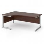 Contract 25 left hand ergonomic desk with silver cantilever leg 1800mm - walnut top CC18EL-S-W