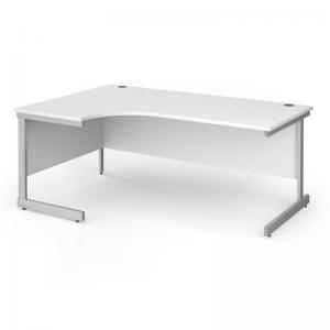 Contract 25 left hand ergonomic desk with silver cantilever leg 1800mm