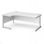 Contract 25 left hand ergonomic desk with silver cantilever leg 1800mm - white top CC18EL-S-WH