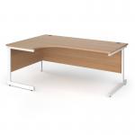 Contract 25 left hand ergonomic desk with white cantilever leg 1800mm - beech top CC18EL-WH-B