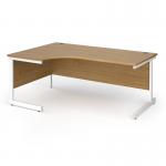 Contract 25 left hand ergonomic desk with white cantilever leg 1800mm - oak top CC18EL-WH-O