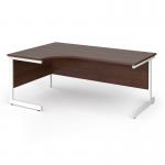 Contract 25 left hand ergonomic desk with white cantilever leg 1800mm - walnut top CC18EL-WH-W