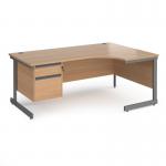 Contract 25 right hand ergonomic desk with 2 drawer pedestal and graphite cantilever leg 1800mm - beech top CC18ER2-G-B