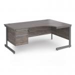 Contract 25 right hand ergonomic desk with 2 drawer pedestal and graphite cantilever leg 1800mm - grey oak top CC18ER2-G-GO