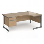 Contract 25 right hand ergonomic desk with 2 drawer pedestal and graphite cantilever leg 1800mm - kendal oak top CC18ER2-G-KO