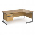 Contract 25 right hand ergonomic desk with 2 drawer pedestal and graphite cantilever leg 1800mm - oak top CC18ER2-G-O