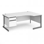 Contract 25 right hand ergonomic desk with 2 drawer pedestal and graphite cantilever leg 1800mm - white top CC18ER2-G-WH