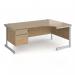 Contract 25 right hand ergonomic desk with 2 drawer pedestal and silver cantilever leg 1800mm - kendal oak top CC18ER2-S-KO