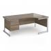 Contract 25 right hand ergonomic desk with 2 drawer pedestal and silver cantilever leg 1800mm - nebraska oak top CC18ER2-S-NO