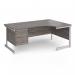 Contract 25 right hand ergonomic desk with 2 drawer pedestal and white cantilever leg 1800mm - grey oak top CC18ER2-WH-GO