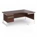Contract 25 right hand ergonomic desk with 2 drawer pedestal and white cantilever leg 1800mm - walnut top CC18ER2-WH-W