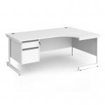 Contract 25 right hand ergonomic desk with 2 drawer pedestal and white cantilever leg 1800mm - white top CC18ER2-WH-WH