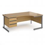 Contract 25 right hand ergonomic desk with 3 drawer pedestal and graphite cantilever leg 1800mm - oak top CC18ER3-G-O