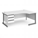 Contract 25 right hand ergonomic desk with 3 drawer pedestal and graphite cantilever leg 1800mm - white top CC18ER3-G-WH