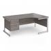 Contract 25 right hand ergonomic desk with 3 drawer pedestal and silver cantilever leg 1800mm - grey oak top CC18ER3-S-GO