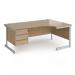 Contract 25 right hand ergonomic desk with 3 drawer pedestal and silver cantilever leg 1800mm - kendal oak top CC18ER3-S-KO