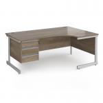 Contract 25 right hand ergonomic desk with 3 drawer pedestal and silver cantilever leg 1800mm - nebraska oak top CC18ER3-S-NO