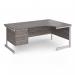 Contract 25 right hand ergonomic desk with 3 drawer pedestal and white cantilever leg 1800mm - grey oak top CC18ER3-WH-GO
